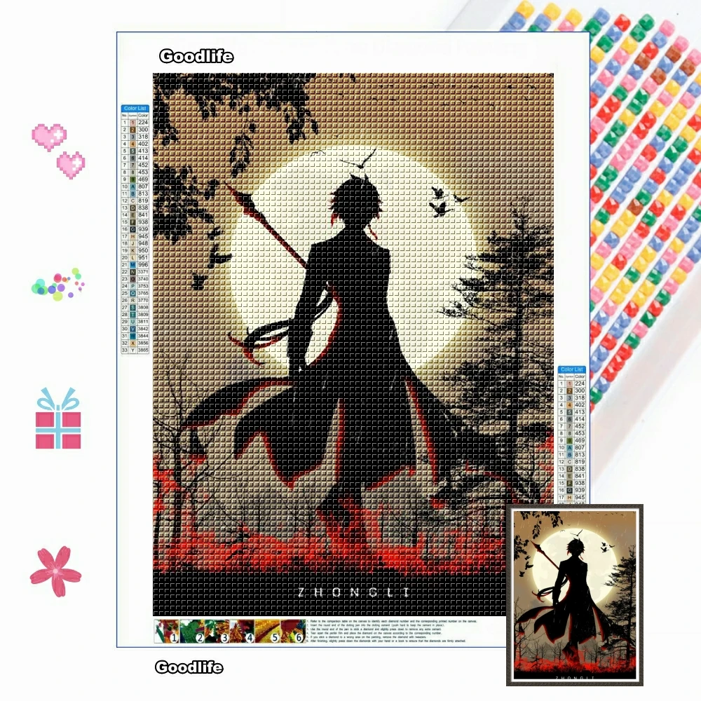 5D DIY Diamond Painting Genshin Impact ZhongLi Anime Picture of Rhinestones Art Mosaic Embroidery Cross Stitch Kits Home Decor