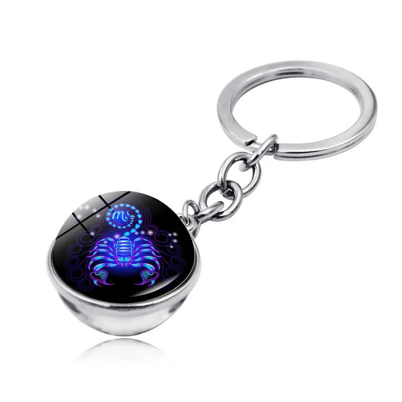 Zodiac Sign Keychain 12 Constellation Leo Virgo Libra Scorpio Sagittarius Keychain Double Side Glass Ball KeyRing Birthday K2419