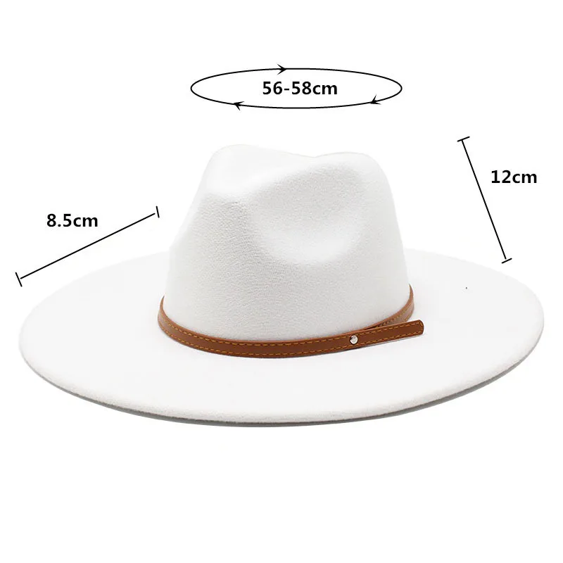 White fedora hat autumn and winter 9.5cm large brimmed hat men and women felt hat Panama jazz fedora шляпа женская