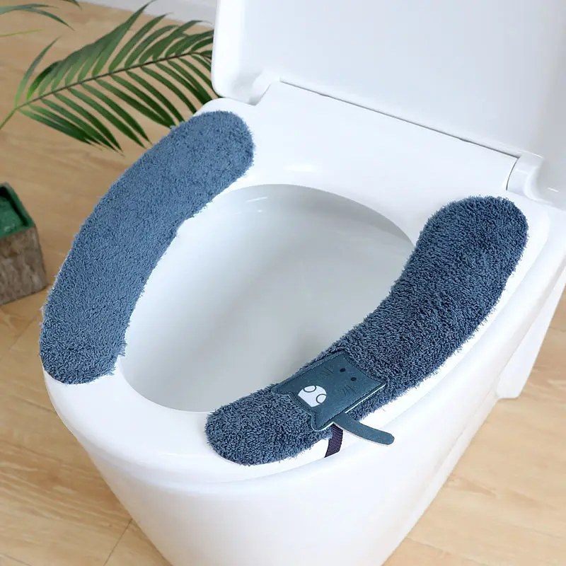 1Pair Portable Reusable Warm Plush Toilet Seat Filling Washable Bathroom Mat Seat Cover Health Sticky Pad Household Supplies