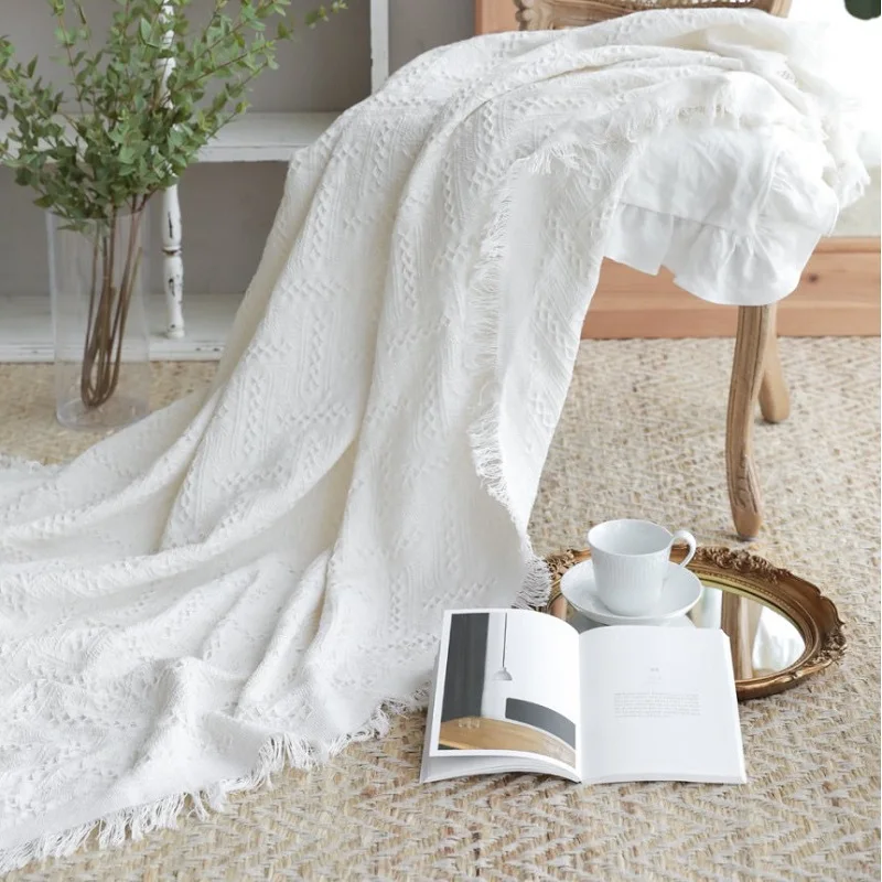 غطاء طاولة القهوة باللون الأبيض من Nordic Tablecloth Ins Style - واقي مكتب مستطيل ومستدير لطاولة السرير، مفرش طاولة الطعام