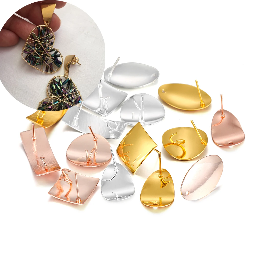 10 Paren/partij Metal Plated Ronde Earring Studs Geometrische Veelhoekige Oorbellen Post Voor Diy Sieraden Maken Bevindingen Accessoires
