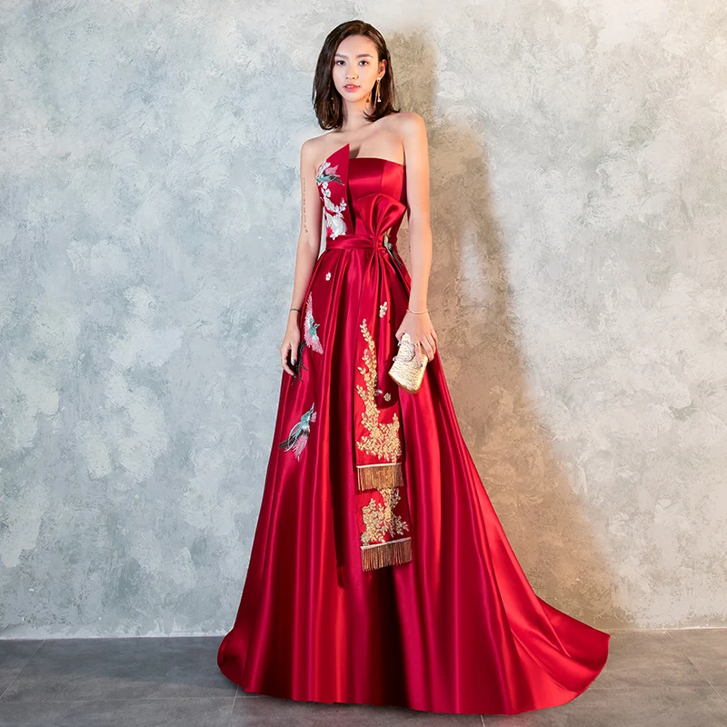 luxury wine red bowknot tassles beading long dress gown opera medieval Renaissance Victoria dress event/opera