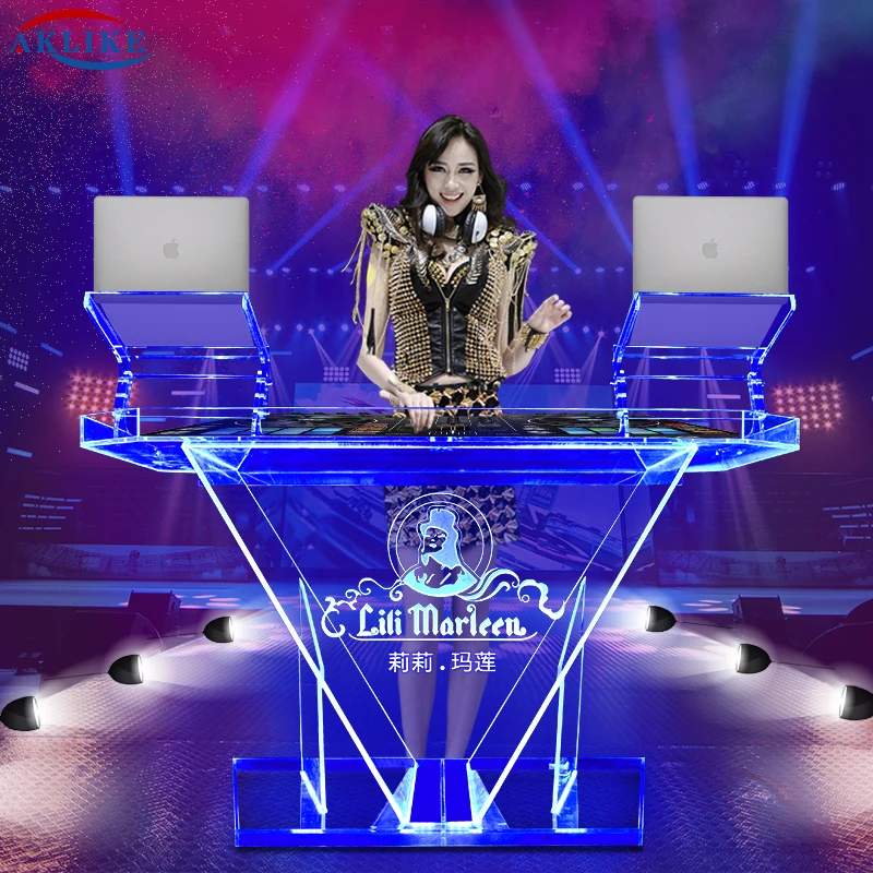 2024 Dj Table Funktion One Lighted Dj Facade Aklike Dj Mixer Controller Booth Acrylic Customized Logo Furniture Desk