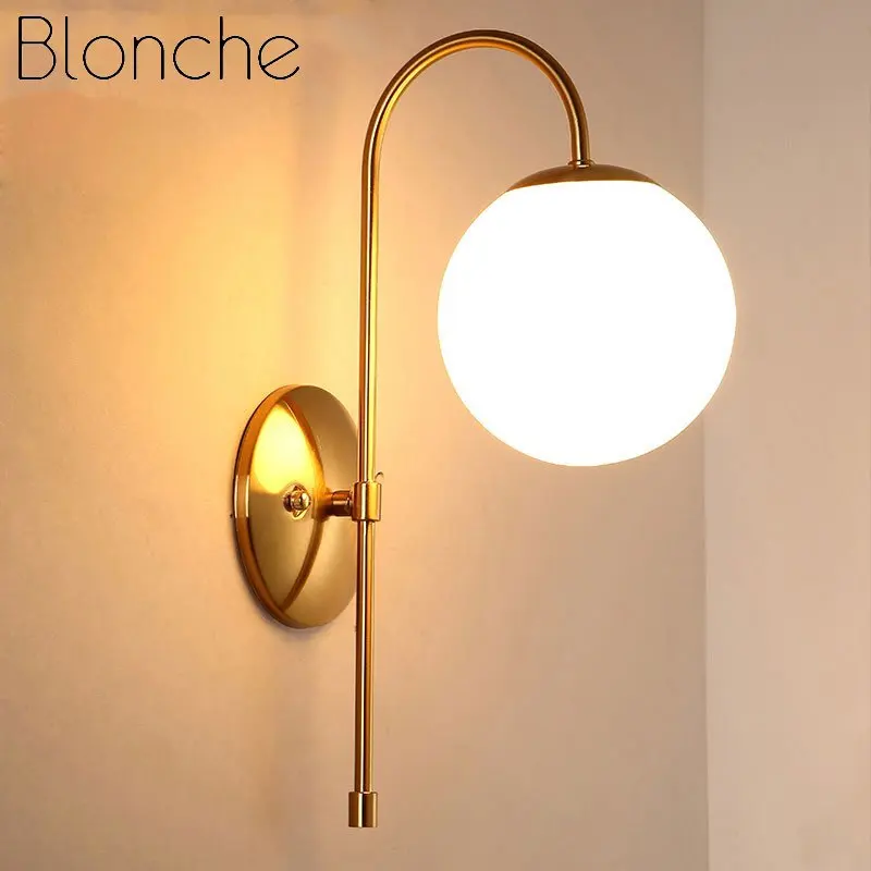 

Modern Glass Ball Wall Lamp Nordic Led Light Fixtures for Home Decor Living Room Kitchen Bathroom Bedroom Gold Sconce Luminaire