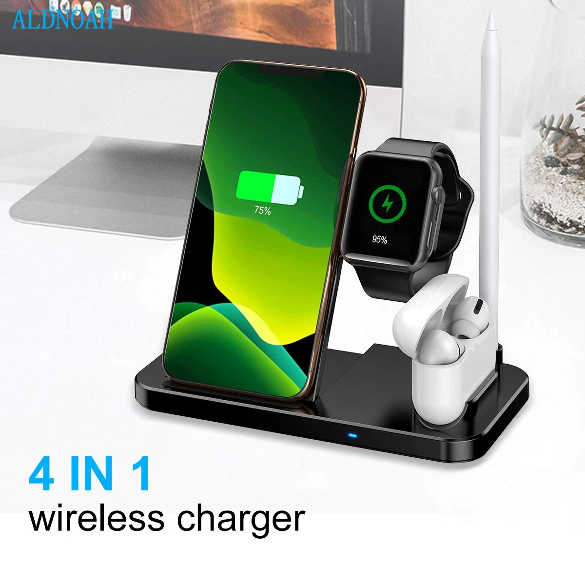 

Wireless Charger 4 in 1 Fast Charging Station for Apple Watch Airpods Pro For iPhone 12 12 Pro 11 11 Pro 8 X and Samsung