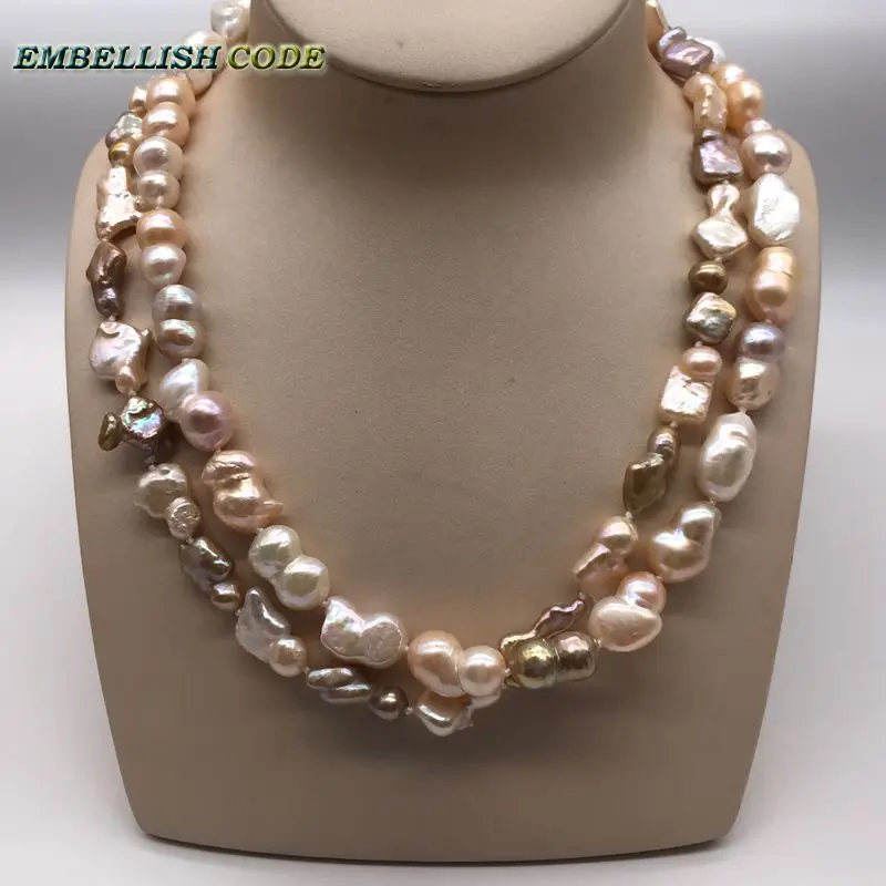 NEW Kind Baroque Keshi Stely Peanut And Elongate Shape Peach Mixed Twisted Natural Freshwater Pearls Statement Necklace Jewelry