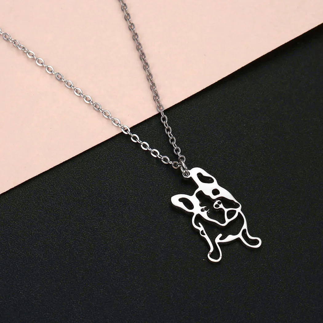 Cxwind Stainless Steel Frenchie Necklaces For Women Man Cute French Bulldog Dog Pendant Necklace Engagement Chain Jewelry