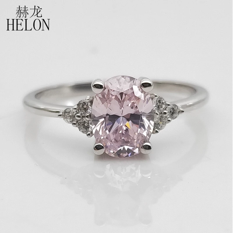 

HELON Sterling Silver 925 Oval 6x8mm Genuine AAA Graded Cubic Zirconia Wedding Anniversary Ring Band Women Trendy Fine Jewelry