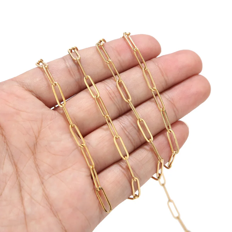 1 Meter Stainless Steel 4mmx12mm Gold Flat Drawn Cable Chain for DIY Jewelry Chains Accessories