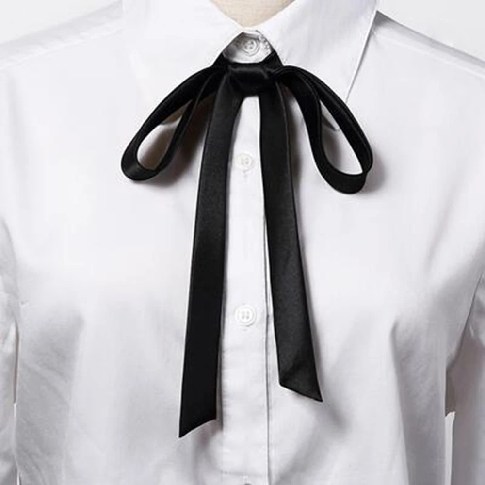 Thin Satin Bowtie Solid Color Simple Shirt Accessory Girl Ornament Women School Student Bowtie Vintage Elegant Ribbon Knot