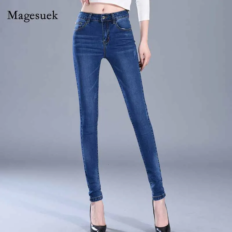 

Black Blue Stretch Fashion High Elastic Elegant Washed Jeans Pencil Jeans Woman Skinny Denim High Waist Trousers Female 10859