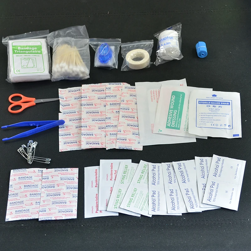 Kit de primeros auxilios para acampada, Kit de emergencia médica, paquete de tratamiento, supervivencia en la naturaleza al aire libre, 120 unids/lote por paquete