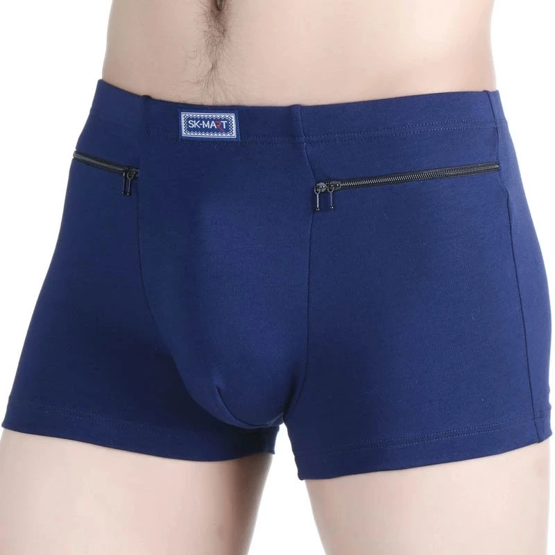 Plus Size Men Sexy Panties Cotton Double Zipper Pockets Theftproof Shorts Mens Boxer Shorts Underwear Breathable Male Underpants