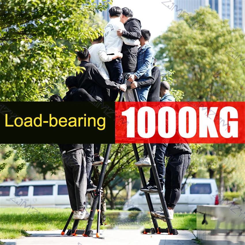 2.1+2.1m Multifunctional Folding Ladder Thickened Aluminum Alloy Ladder Herringbone/Straight Dual-use Portable Telescopic Ladder