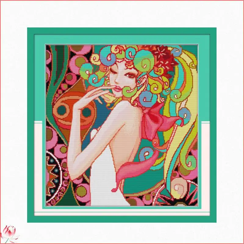 Sexy Art Beauty Pattern Cross Stitch Kit 14CT 11CT Canvas Printing Needle And Thread Embroidery Kit DIY Home Decoration Crafts