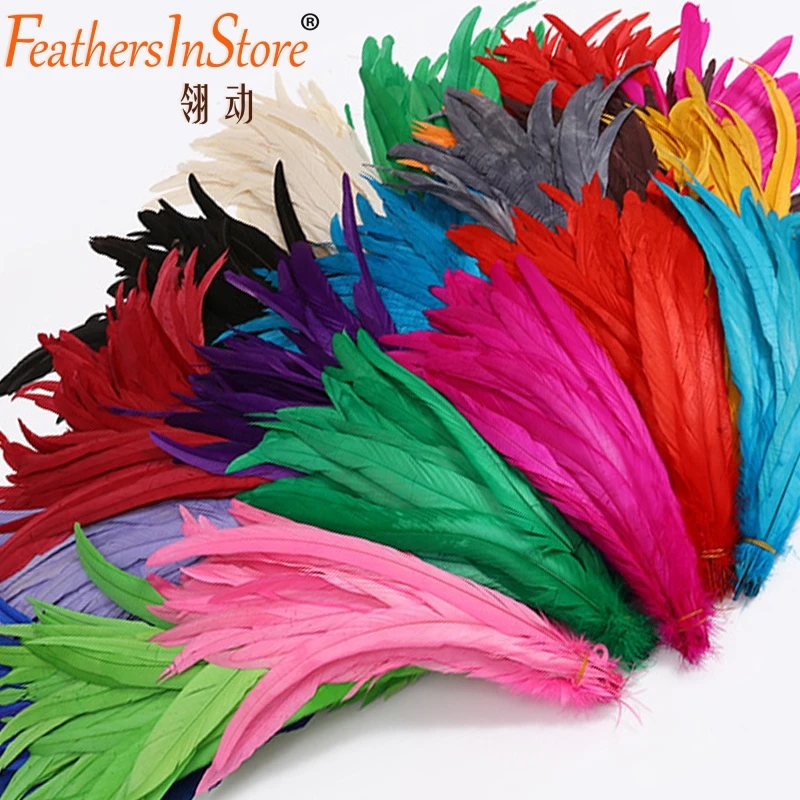 

100pcs 10-12inch Colorful rooster tail feather chicken feather coque feather for carnival decoration 25-30cm