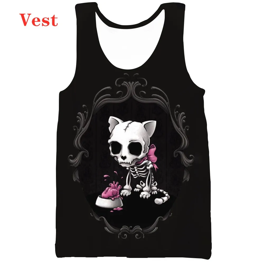 New 3D Printing black print cat pattern Fashion Men Women Tracksuits Crewneck Hip Hop  Vest Size S-5XL mesh top