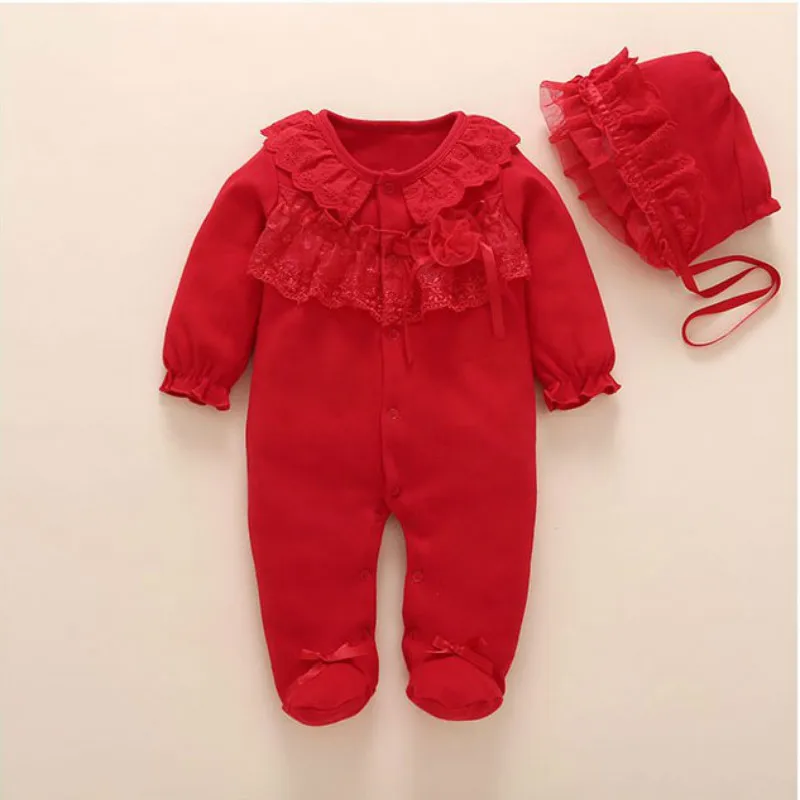 2020 New born baby girl footies spring cotton baby girl clothes set with headband 0 3 6 months baby girl outfit ropa de bebe