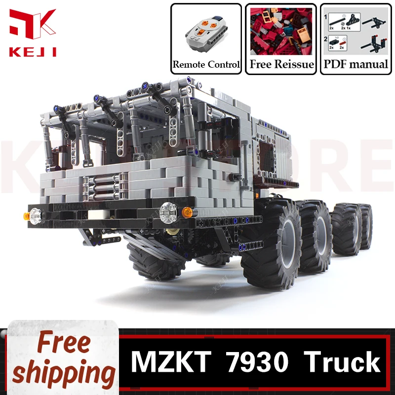 KEJI MOC-22149 MZKT-7930 Russian Military Astrolog 8x8 Transporter Off Road Truck Building Blocks Kits Toys Boy Christmas Gift