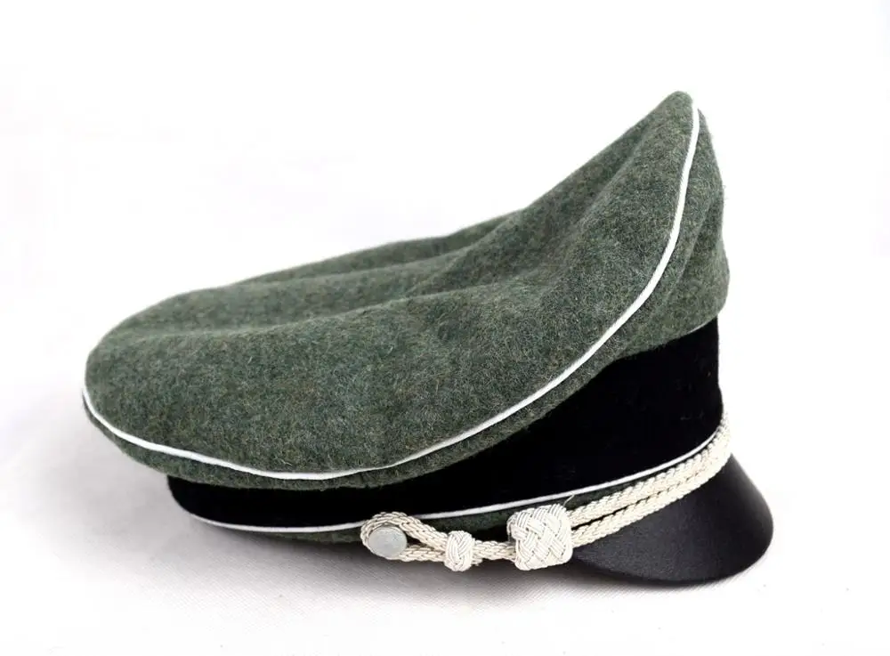 German Field Marshals Generals Officers Crusher Field Visor Hat Cap W White Pipe Silver Chin Cord Sweat Ring Leather