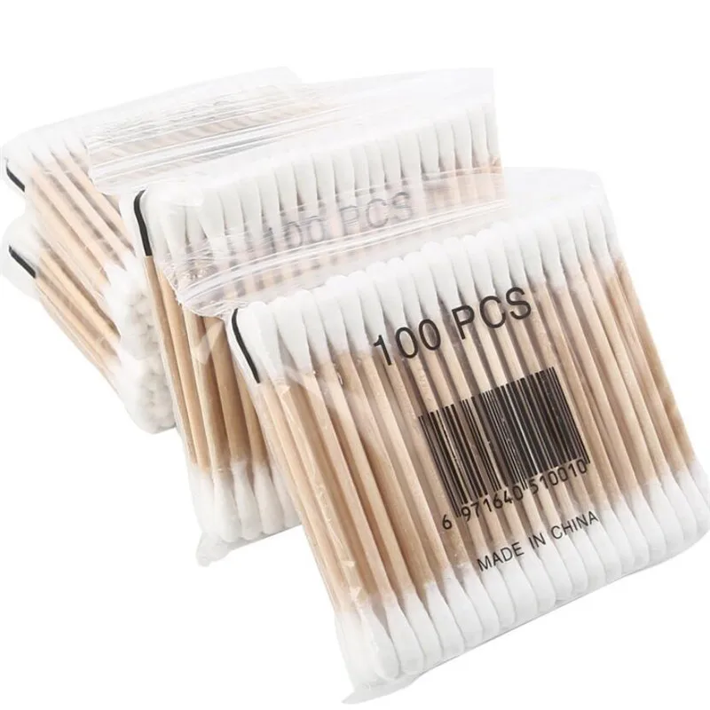 100/200pcs Pack Double Head Cotton Swab Women Makeup Cotton Buds Tip Wood Sticks Nose Ears Cleaning Health Care Tools