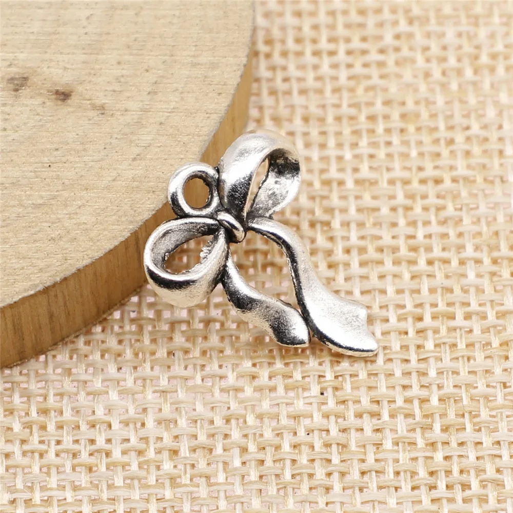 free shipping 59pcs 17x22mm antique silver Bow charms diy retro jewelry fit Earring keychain hair card pendant accessories