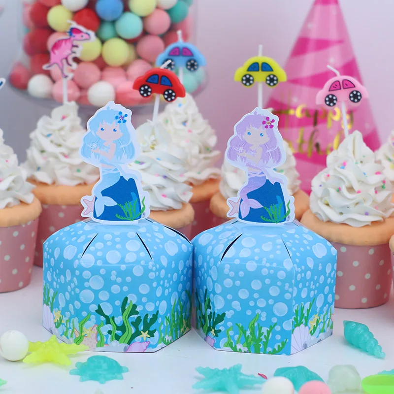 New Pretty Mermaids Favor Box Candy Box Gift Box Cupcake Box Boy Kids Birthday Party Supplies Decoration Event Party Supplies