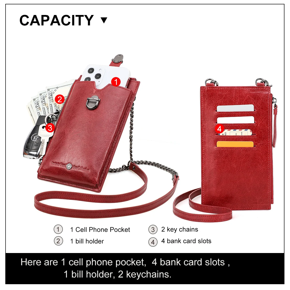 Fashion Crossbody Phone Bag Genuine Leather Women Wallets For Mobile Phone Shoulder Messenger Bag With Strap