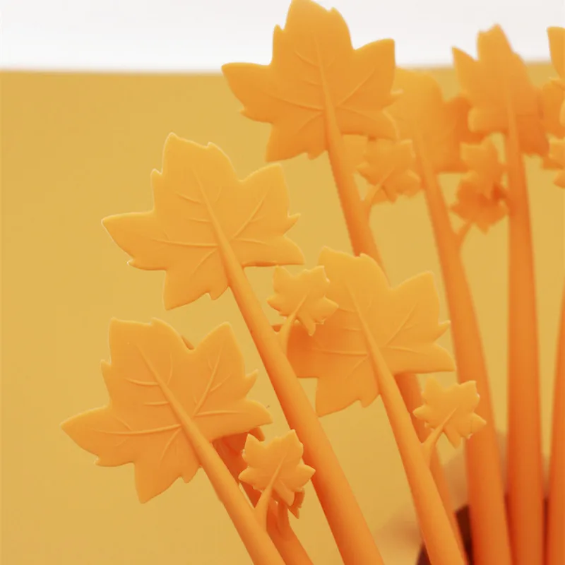 48PCS Maple Leaf Silicone Gel Pen Creative Signature Pen Student Quick Dry Pen Stationery Prizes