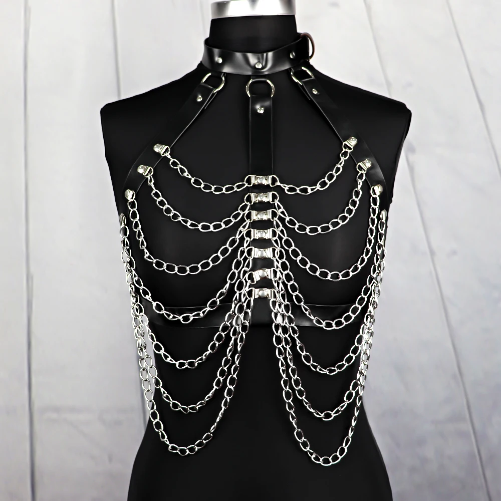 UYEE Sexy Harness for Women Silvery Body Chain PU Leather Bondage Lingerie Punk Sword Belt Bdsm Underwear Gothic Rave Clothes