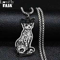 Fashion Canadian Hairless Sphynx Cat Stainless Steel Necklace Pendant Jewelry For Women Girls Bijoux Pet Gift N7549S03