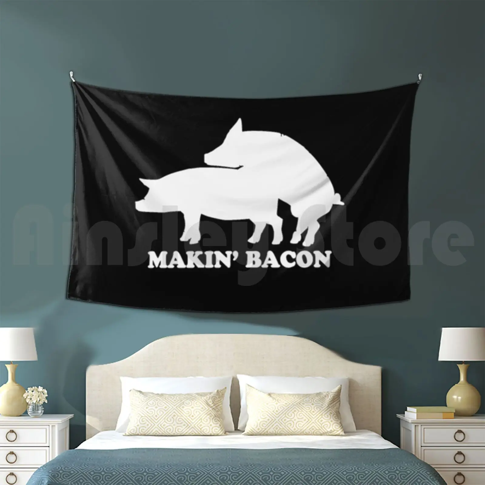 Making Bacon Tapestry Living Room Bedroom Making Bacon Makin Bacon Pigs Pork Sex Funny Funny Pigs Piggy Pig Pig