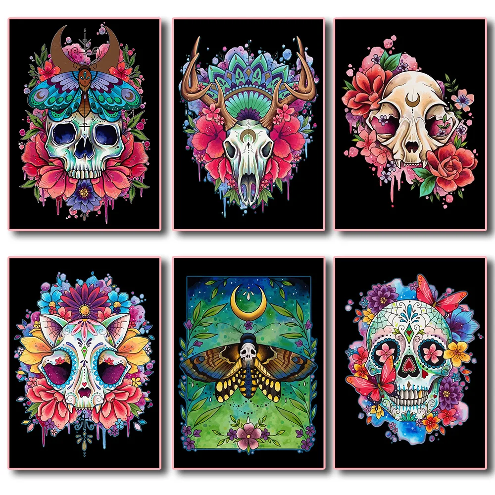 70x100cm Diy Frame New Oil Painting By Numbers Kits Flower Skull Skeleton Animals on Canvas for Adults Home Decor Xmas Gift