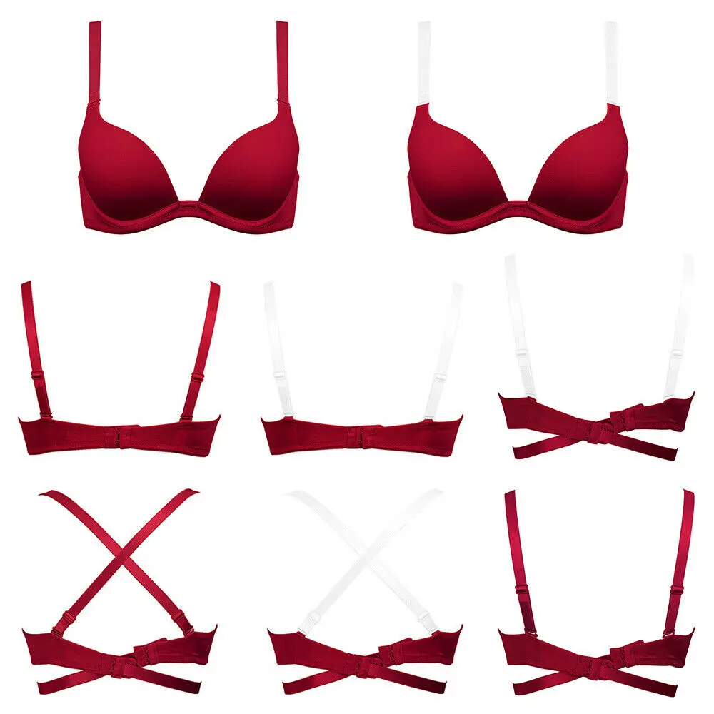 Vgplay Sexy Bra New Red Push Up Lingerie Convertible Straps Solid Plunge Underwear Transparent Straps Brassiere