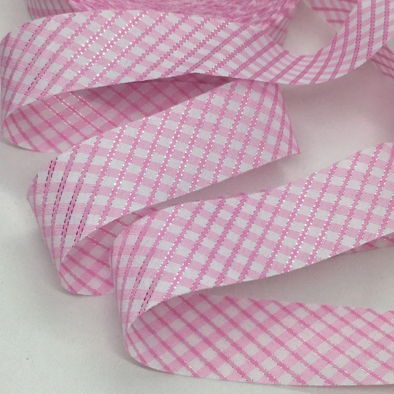 3cm 10Y Silver Lurex Plaid-Gingham-Tartan Twill Fabrics Ribbon For Textile Apparel Sewing Bias Binding Handmade DIY Craft