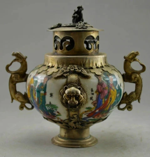 

China Old Decorated Handwork Porcelain Tibet Silver Belle Incense Burner