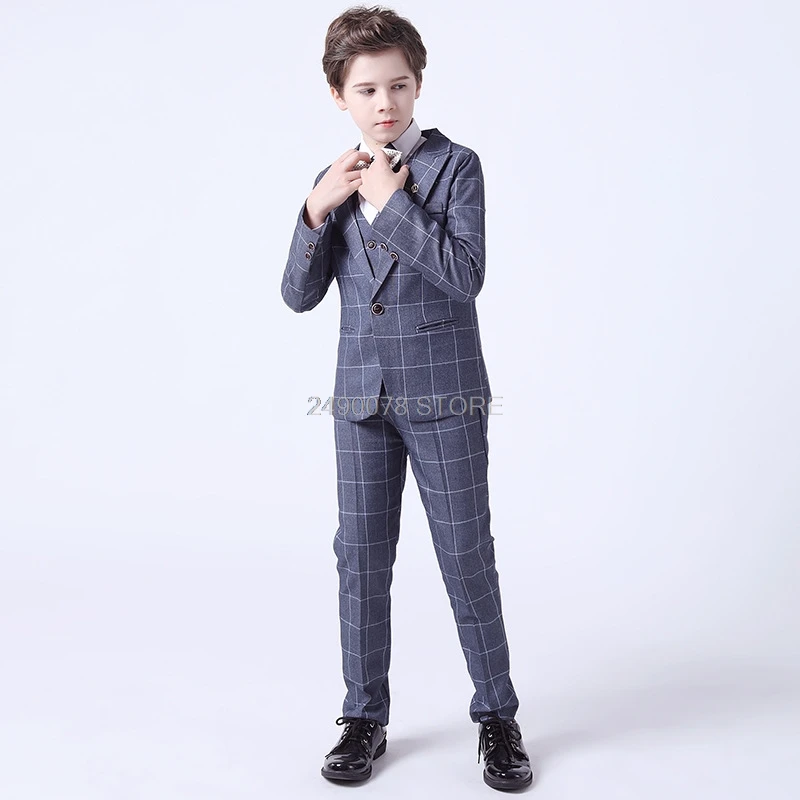 Flower Boys Formal Anzug Suit Kids Wedding Party Dress Blazer Vest Pants Bowtie 4pcs Child Tuxedo Prom Performance Costume