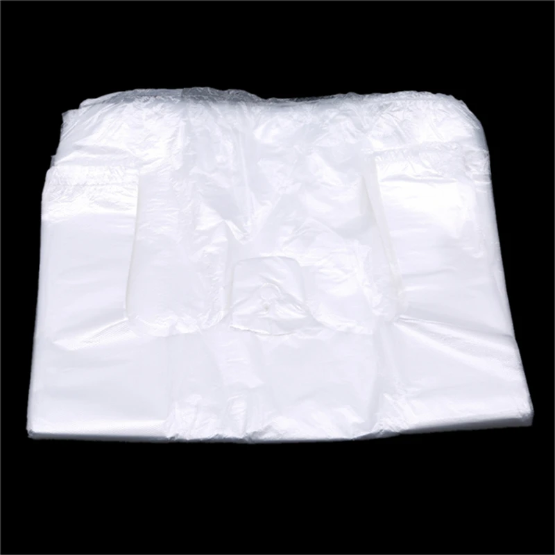 New 100Pcs Transparent Bags Supermarket Plastic Bags With Handle Shopping Bag Large Food Packaging