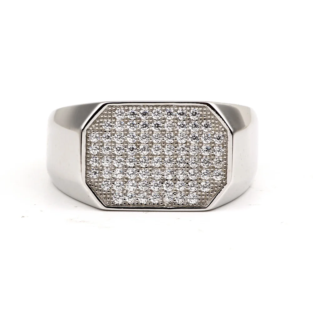 925 Sterling Silver Men Ring Band Micro-paved Cubic Zirconia CZ Party Wear Father\'s Day Gift Jewelry R0083
