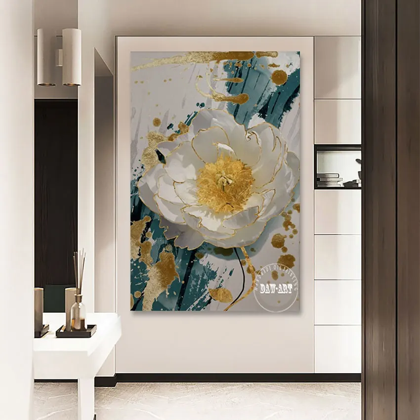 

Abstract Canvas Painting Picture On The Wall Acrylic Decoration African Art Wholesale Frameless Flower Gold Foil Hand Drawing