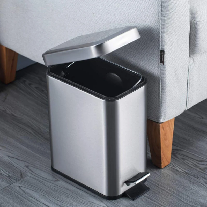 5L/1.33 Gallon Stainless Steel Trash Can with Silence Lid Rectangular Small Trash Can Garbage Storage Bins for Kitchen Bathroom