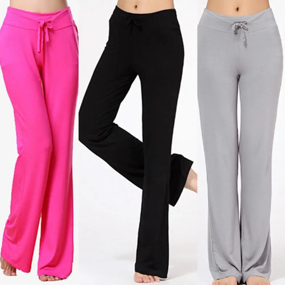 Hot Women Solid Color High Waist Drawstring Wide Leg Long Pants Yoga Dance Trousers Wide Leg for yoga running jogging gymnastics