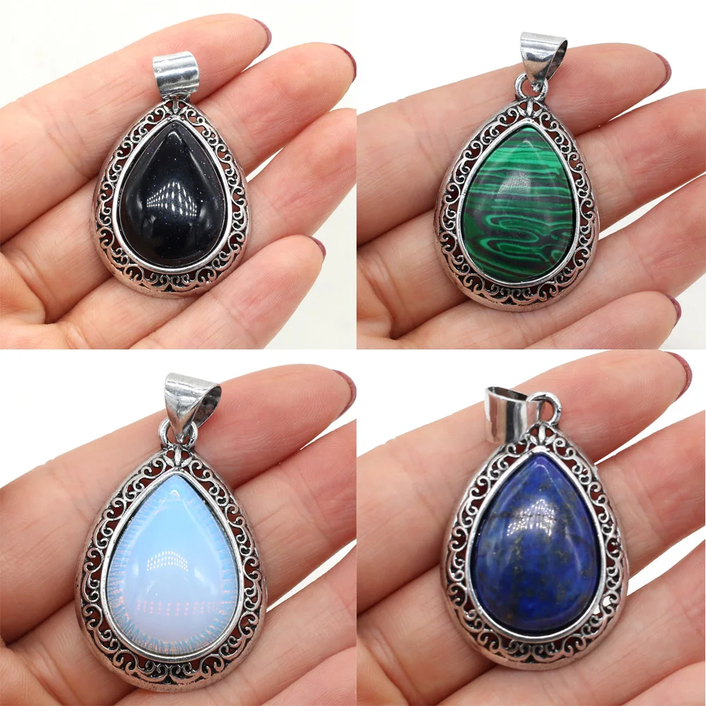 Natural Stone Agates Pendants Lapis lazuli Antique Silver Color Red Crystal for Pendant Necklace Jewelry Making Supplies