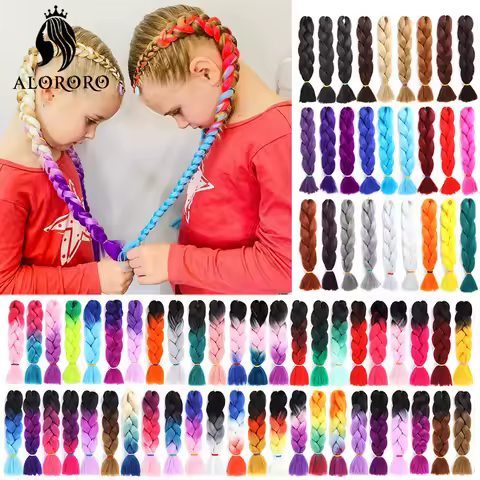 Braiding Hair Extensions 24 Inch Synthetic Jumbo Braid Hair Afro Pink Green Blue Purple Ombre Crochet Jumbo Hair for Kids Braids