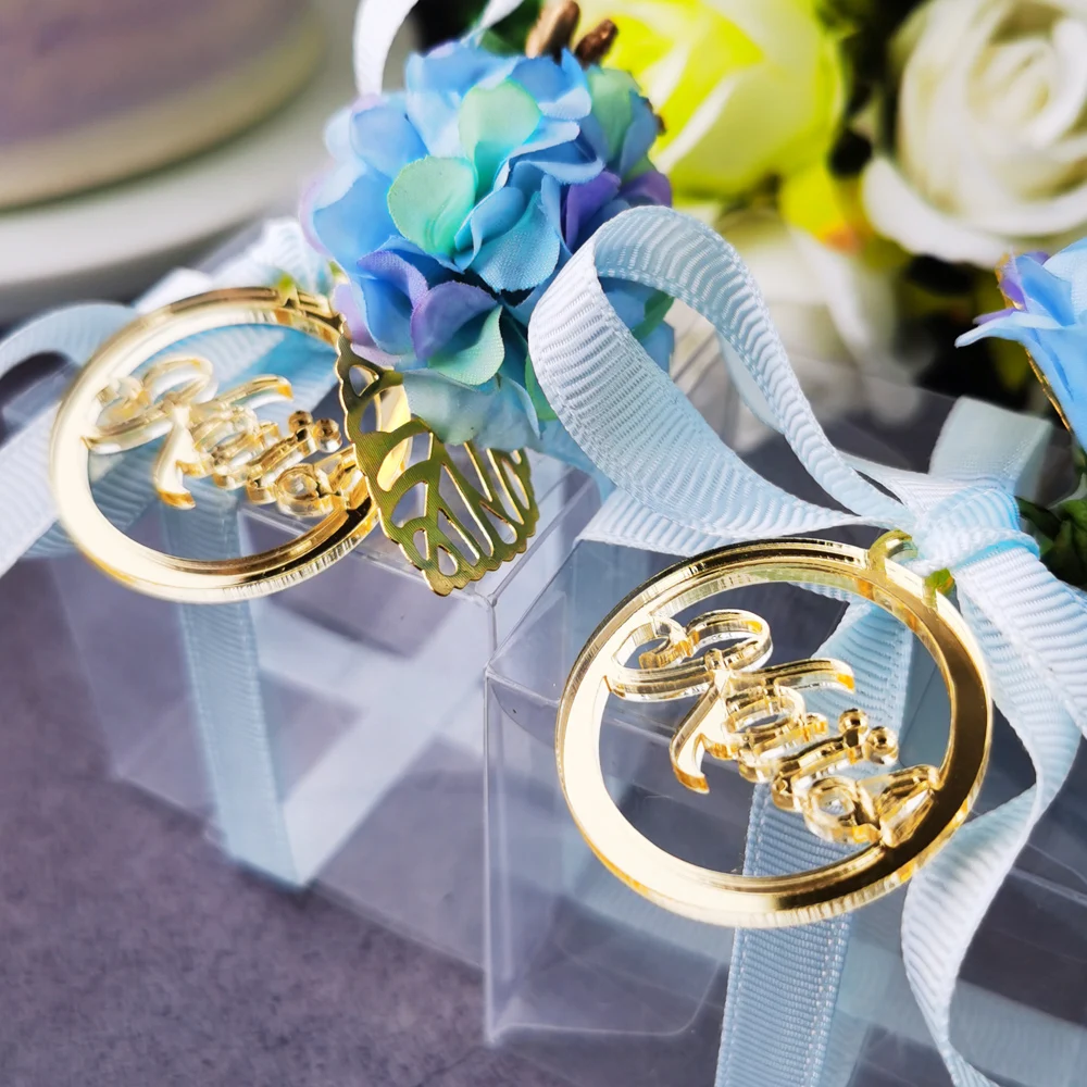 Personalized Acylic Gold Mirror Tags For Wedding Favors Baby Shower Round Table Decoration Tag For Engagement  Anniversary