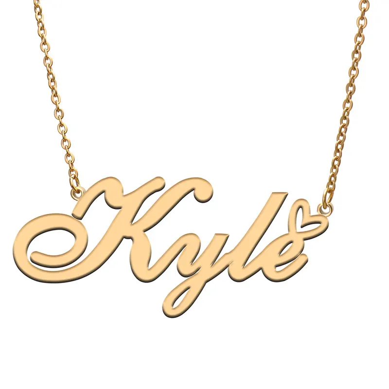 Kyle Name with Heart Necklace for Women Pendant Stainless Steel Gold color Nameplate Pendant Femme Mother Girls Gift