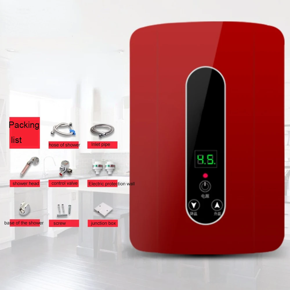Aquecedor de água elétrico instantâneo, 220v, banheira, termostato pequeno, com cabeça de chuveiro