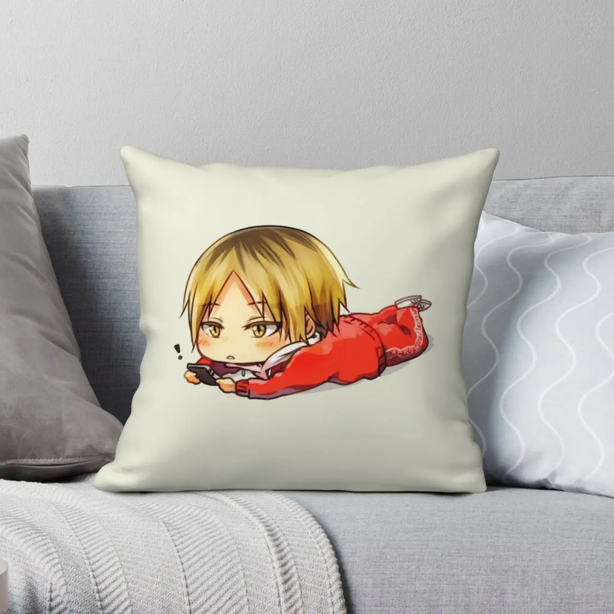 Haikyuu Kenma SD Square Pillowcase Polyester Linen Velvet Zip Decor Throw Pillow Case Home Cushion Cover