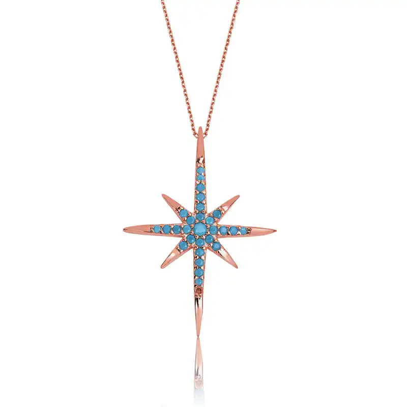 Silver Pole Star Lady 'S Necklace Zircon Stone 925 Sterling Women Fine Jewelry Wedding Party Birthday Gift - Jeweled - Box - Pendant - Chain Choker - Female - Ladies - Fashion